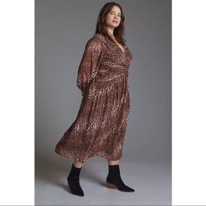 NEW Anthropologie Rana Gill Leopard Floral Animal Print Cut-Out Dress Plus 1X
